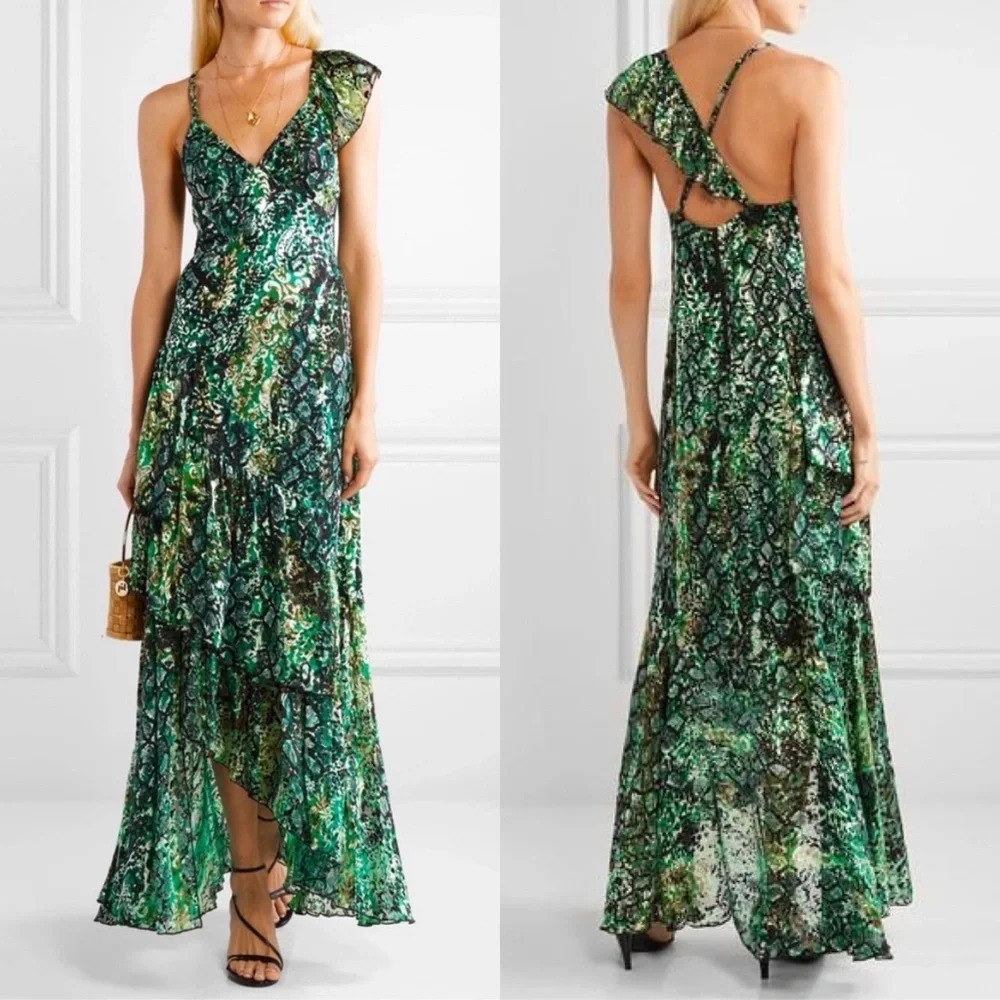 🆕 ALICE + OLIVIA Emerald Green Shanel Animal Print Maxi Dress Sz 4 - Picture 1 of 7